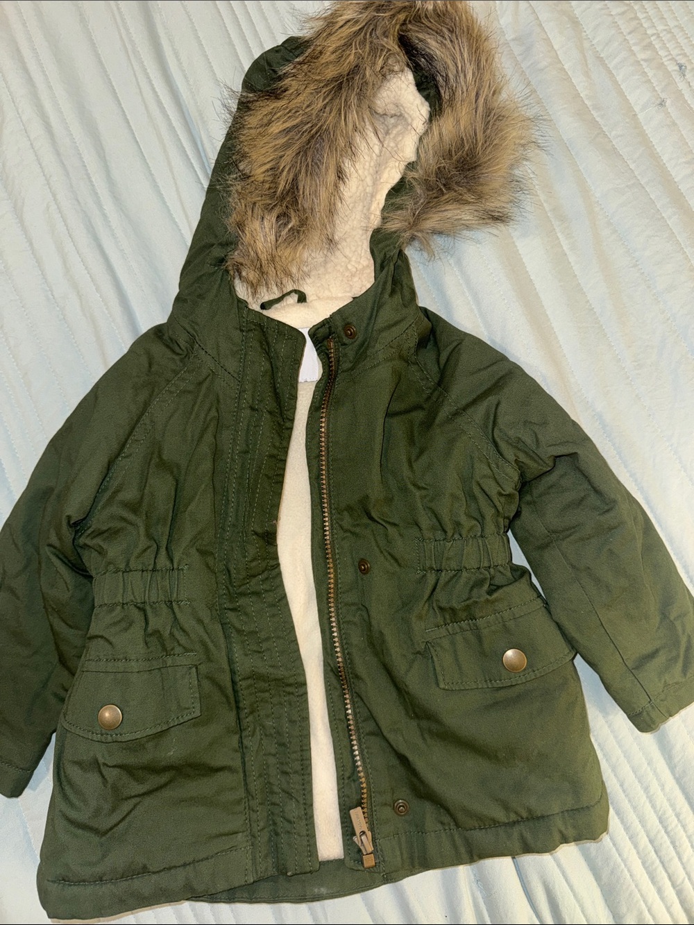 Olive Green Fleece Lined Puffer Coat